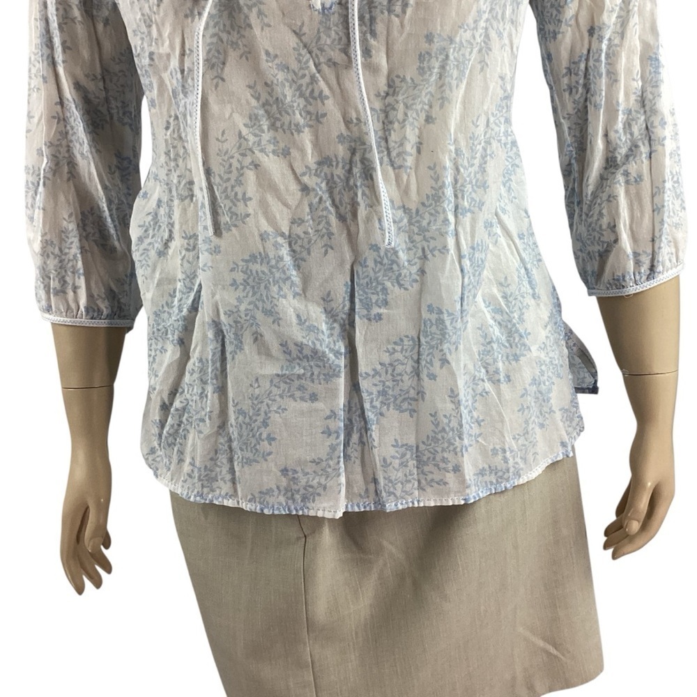 Eddie Bauer Blue White Floral Lightweight Cotton Blouse Size L - Picture 3 of 6